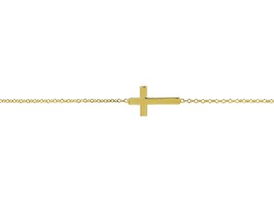 Pulsera Con Cruz En Cadena, 18 cm, Oro Amarillo De 18 Quilates - Imagen Estandar - 2