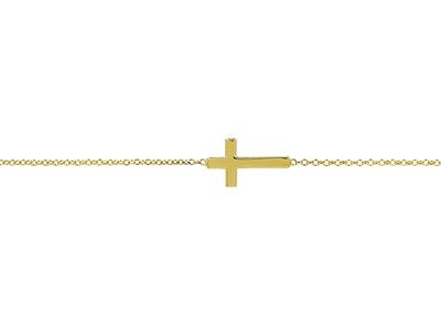 Pulsera Cruz Sobre Cadena, 18 Cm, Oro Amarillo 18k - Imagen Estandar - 2