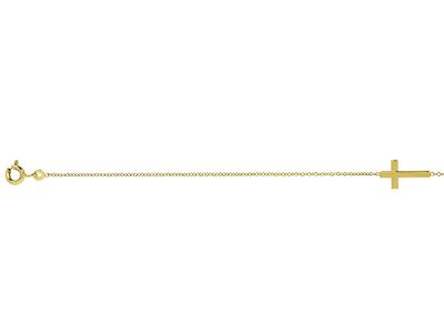 Pulsera Con Cruz En Cadena, 18 cm, Oro Amarillo De 18 Quilates - Imagen Estandar - 3