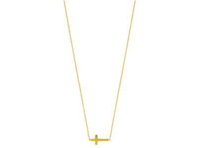 Collar Con Cruz En Cadena Descentrada, 42 Cm, Oro Amarillo De 18 Quilates