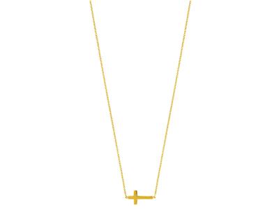 Collar Con Cruz Y Cadena Descentrada, 42 cm, Oro Amarillo De 18 K - Imagen Estandar - 1