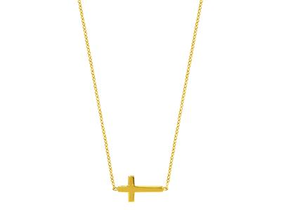 Collar Con Cruz Y Cadena Descentrada, 42 cm, Oro Amarillo De 18 K - Imagen Estandar - 2