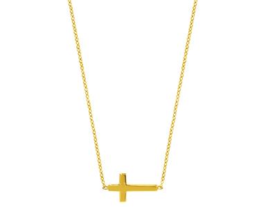 Collar Con Cruz Y Cadena Descentrada, 42 cm, Oro Amarillo De 18 K - Imagen Estandar - 3
