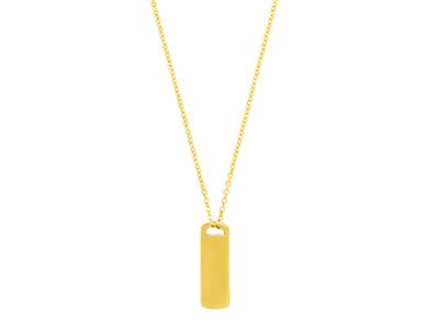 Collar De Cadena Con Colgante De Placa Rectangular, 42 cm, Oro Amarillo De 18 Quilates - Imagen Estandar - 2