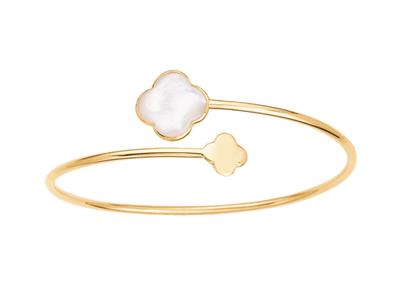 Brazalete Rgido Flexible De Floresde Nácar En Oro Amarillo De 18 Qui Lates