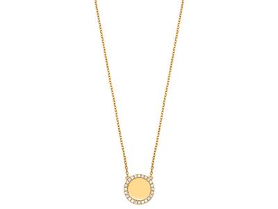 Collar Con Medalln Engastado Con Diamantes De 0,19 Ct, 42cm, Oro Amarillo De 18 K