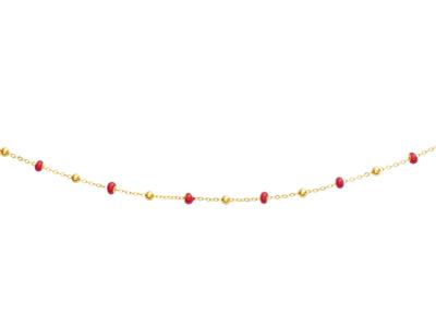 Collar Bolas Rojas, 42 Cm, Oro Amarillo 18k