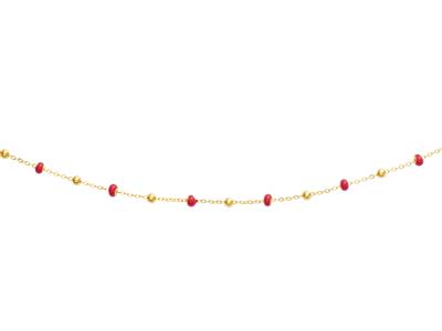 Collar-De-Bolas-Rojas,-42 cm,-Oro--Am...