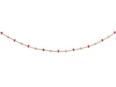 Collar Bolas Rojas, 45 Cm, Oro Amarillo 18k