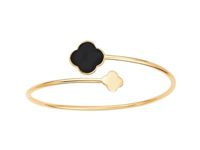 Brazalete Abierto, Tubo Hueco, Florde nix, 58 X 48mm, Oro Amarillo De 18 K