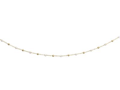 Collar Bolas Blancas, 42-45 Cm, Oro Amarillo 18k