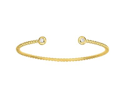 Pulsera Anillo Perlado Macizo Abierto Toi Et Moi, 2 Diamantes 0,14ct, 58 X 48 Mm, Oro Amarillo 18k