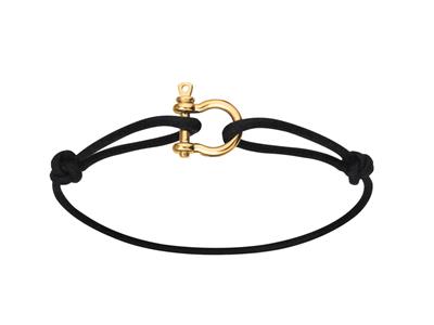 Pulsera Cordon Negro, Manille Macizo 2 Mm, 11 X 13 Mm, Oro Amarillo 18k - Imagen Estandar - 1