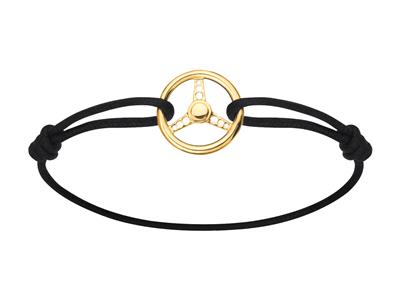 Pulsera De Cordon Negro, Rueda Deportiva Maciza De 2 Mm, 18 Mm, Oro Amarillo De 18 Quilates - Imagen Estandar - 1