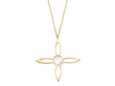 Collar Daphne Flor Perla 25 Mm, 45 Cm, Oro Amarillo 18k