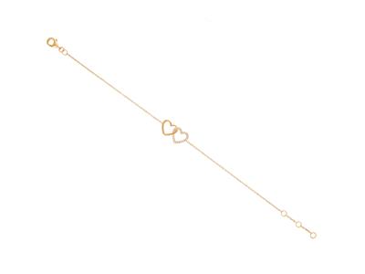 Pulsera De Cadena Con Doble Corazn, Diamantes De 0,07 Ct, 16-17-18cm, Oro Amarillo De 18 K