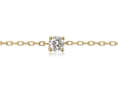 Pulsera Con Solitario De Malla Forzada, Diamante De 0,20 Ct, 17 Cm, Oro Amarillo De 18 K
