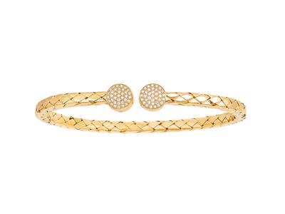 Brazalete Abierto Trenzado Con 2 Discos De Diamantes De 0,36 Ct, 48 X 58mm, Oro Amarillo De 18 K