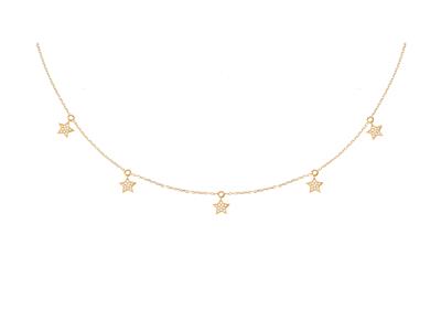 Collar Borla Estrella 5mm, Diamantes 0,15ct, 40-42-45cm, Oro Amarillo 18k
