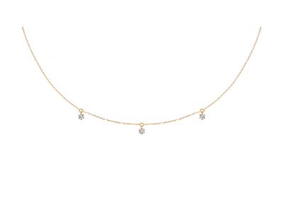 Collar De 3 Colgantes, Diamantes De0,12 Ct, 40-42cm, Oro Amarillo De 18 K