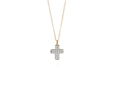 Collar Con Cruz De 9mm, Diamantes De 0,12 Ct, 40-42cm, Oro Amarillo De 18 K