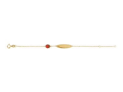 Identidad De Beb{ Con Motivo De Mariquita De Resina Roja Y Placa Ovalada En Cadena, 12+2 Cm, Oro Amarillo - Imagen Estandar - 1