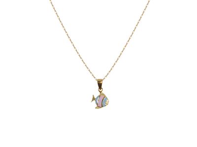 Coll Motif Poisson Email Rose Et Bleu Sur Chaine Or Jaune 18k 38+2cm Ar - Imagen Estandar - 1