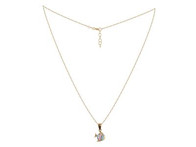 Coll Motif Poisson Email Rose Et Bleu Sur Chaine Or Jaune 18k 38+2cm Ar - Imagen Estandar - 2