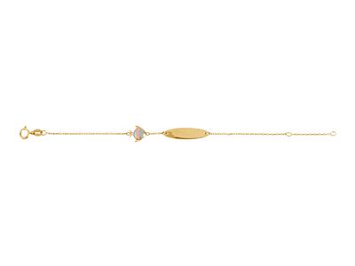 Identidad Para Beb{ Con Motivo De Pez, Resina Rosa Y Azul, Placa Ovalada En Cadena, 12+2 Cm, Oro Amarillo - Imagen Estandar - 1
