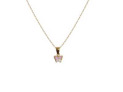 Collar Con Motivo De Mariposa De Resina Rosa Y Blanca En Cadena, 38+2 Cm, Oro Amarillo De 18 Kt - Imagen Estandar - 1