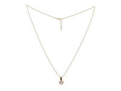 Collar Con Motivo De Mariposa De Resina Rosa Y Blanca En Cadena, 38+2 Cm, Oro Amarillo De 18 Kt - Imagen Estandar - 2