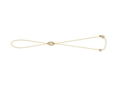 Cadena De Mano, 11 MM Motivo Oval, Cruz Calada Nácar, 173 Cm, Oro Amarillo 18 Kt