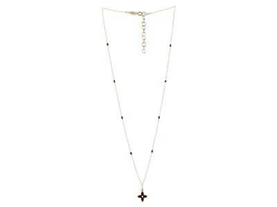 Collar Con Motivo De Flor De 4 P{talos Y Bolas De Esmalte Negro Con Cadena, 42+3 cm, Oro Amarillo De 18 K - Imagen Estandar - 2
