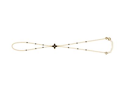 Cadena De Mano Motivo Floral 4 Ptalos Esmalte Negro En Cadena, 173cm, Oro Amarillo De 18 K
