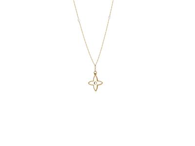 Collar Con Motivo De Flor De 4 P{talos Y Bolas De Esmalte Blanco En Cadena, 42+3 Cm, Oro Amarillo De 18 Q - Imagen Estandar - 1