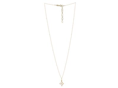 Collar Con Motivo De Flor De 4 P{talos Y Bolas De Esmalte Blanco En Cadena, 42+3 Cm, Oro Amarillo De 18 Q - Imagen Estandar - 2