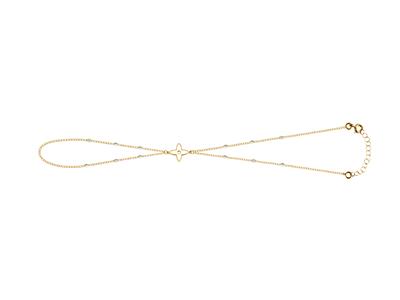 Pulsera De Mano Con Motivo De Flor De 4 Ptalos En Esmalte Blanco Sobre Cadena, 173 Cm, Oro Amarillo De