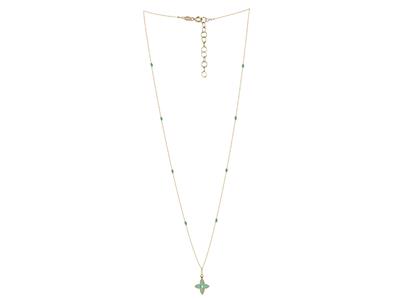 Collar Con Motivo Floral De 4 P{talos Y Bolas De Vidriado Turquesa, Con Cadena De 42+3 Cm, En Oro Amarill - Imagen Estandar - 2