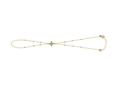 Cadena De Mano Motivo De Flor 4 Ptalos Esmalte Turquesa En Cadena, 173cm, Oro Amarillo 18k