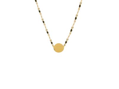 Collar Con Placa Redonda De 12 mm Ybolas De Esmalte Negro En La Caden A, 42+3 cm, Oro Amarillo De 18 K - Imagen Estandar - 1