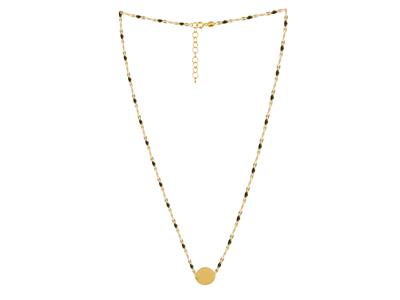 Collar Con Placa Redonda De 12 mm Ybolas De Esmalte Negro En La Caden A, 42+3 cm, Oro Amarillo De 18 K - Imagen Estandar - 2