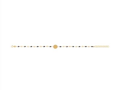 Pulsera Con Placa Redonda De 10 mm,cuentas De Esmalte Negro En Cadena , 17+3 cm, Oro Amarillo De 18 K - Imagen Estandar - 1