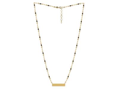Collar Con Colgante Rectangular De 5 X 25 mm Y Perlas De Esmalte Negroen Cadena, 42+3 cm, Oro Amarillo D 18 Kt - Imagen Estandar - 2