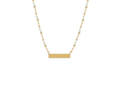 Collar Con Placa Rectangular De 5 X25 mm Y Cuentas De Esmalte Blanco En Cadena, 42+3 cm, Oro Amarillo De 18 Kt - Imagen Estandar - 1