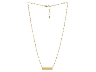 Collar Con Placa Rectangular De 5 X25 mm Y Cuentas De Esmalte Blanco En Cadena, 42+3 cm, Oro Amarillo De 18 Kt - Imagen Estandar - 2