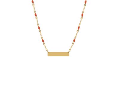 Collar Con Placa Rectangular De 5 X25 mm Con Bolas De Esmalte Rojo En Cadena, 42+3 cm, Oro Amarillo De 1 8 Kt - Imagen Estandar - 1