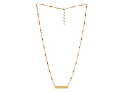Collar Con Placa Rectangular De 5 X25 mm Con Bolas De Esmalte Rojo En Cadena, 42+3 cm, Oro Amarillo De 1 8 Kt - Imagen Estandar - 2