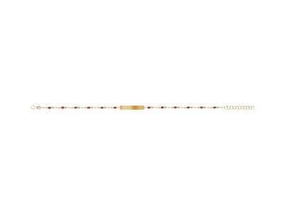 Pulsera Con Placa Rectangular 5 X 24 mm, Bolas De Esmalte Rojo En Cadena, 17+3 cm, Oro Amarillo De 18 K 18 Kt - Imagen Estandar - 1