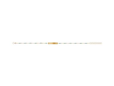Pulsera Con Placa Rectangular 5 X 24 mm, Bolas De Esmalte Turquesa En Cadena, 17+3 cm, Oro Amarillo De 18llo 18 Kt - Imagen Estandar - 1