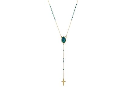 Collar Rosario De Bolas De Esmalte Azul, Virgen Milagrosa, Colgante 8 cm, 45+2 cm, Oro Amarillo 18k - Imagen Estandar - 1